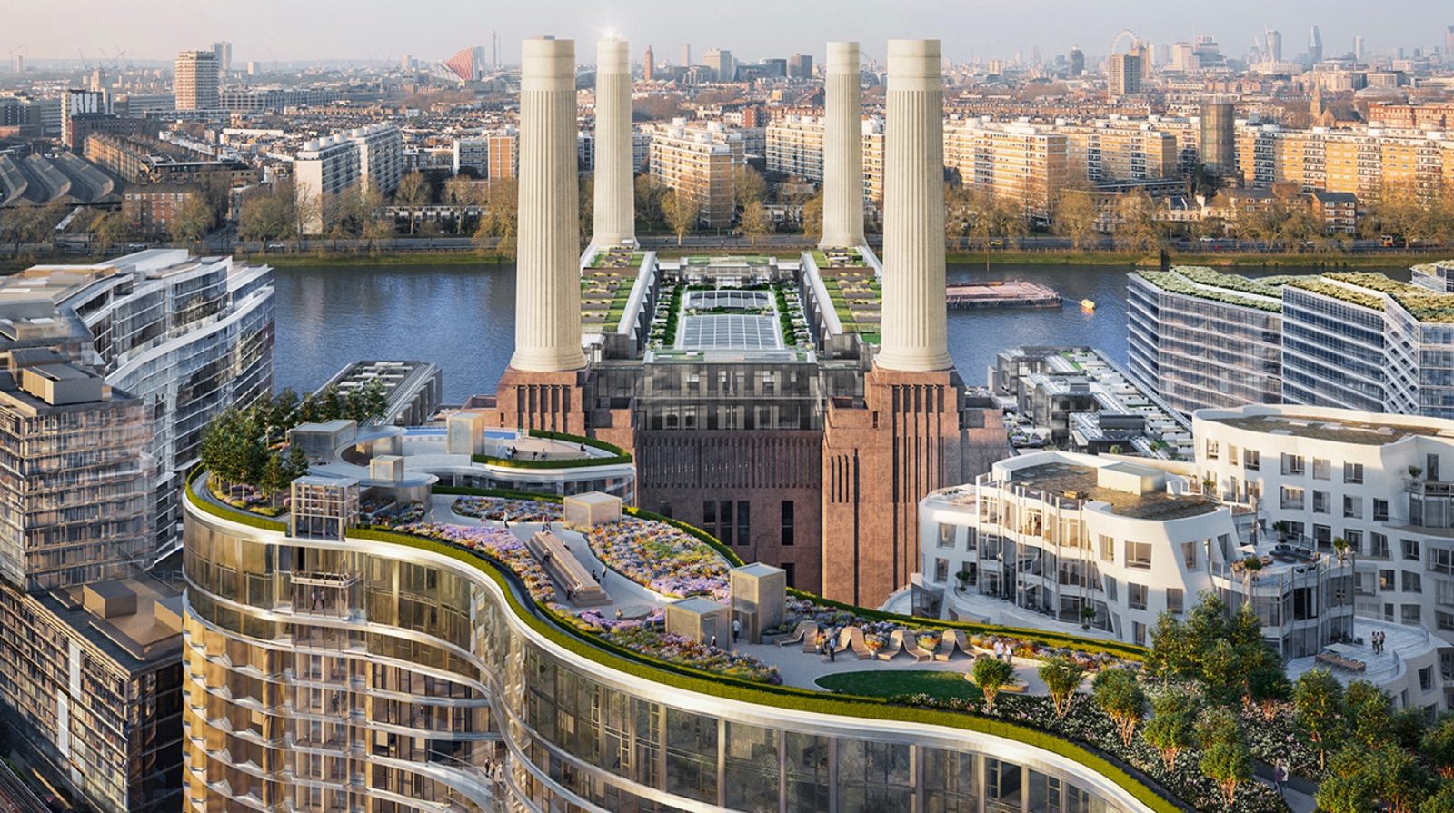 Battersea Power Station on the south bank of the River Thames, London